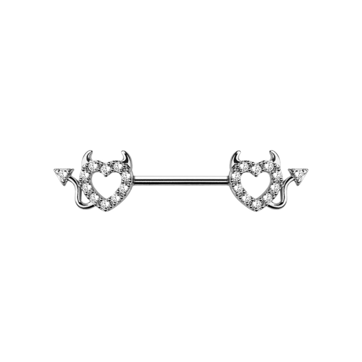 Surgical Steel Nipple Barbell 14G 14mm with CZ Devil Heart - Pair - photo 8