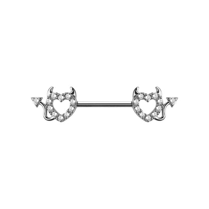 Surgical Steel Nipple Barbell 14G 14mm with CZ Devil Heart - Pair - photo 8