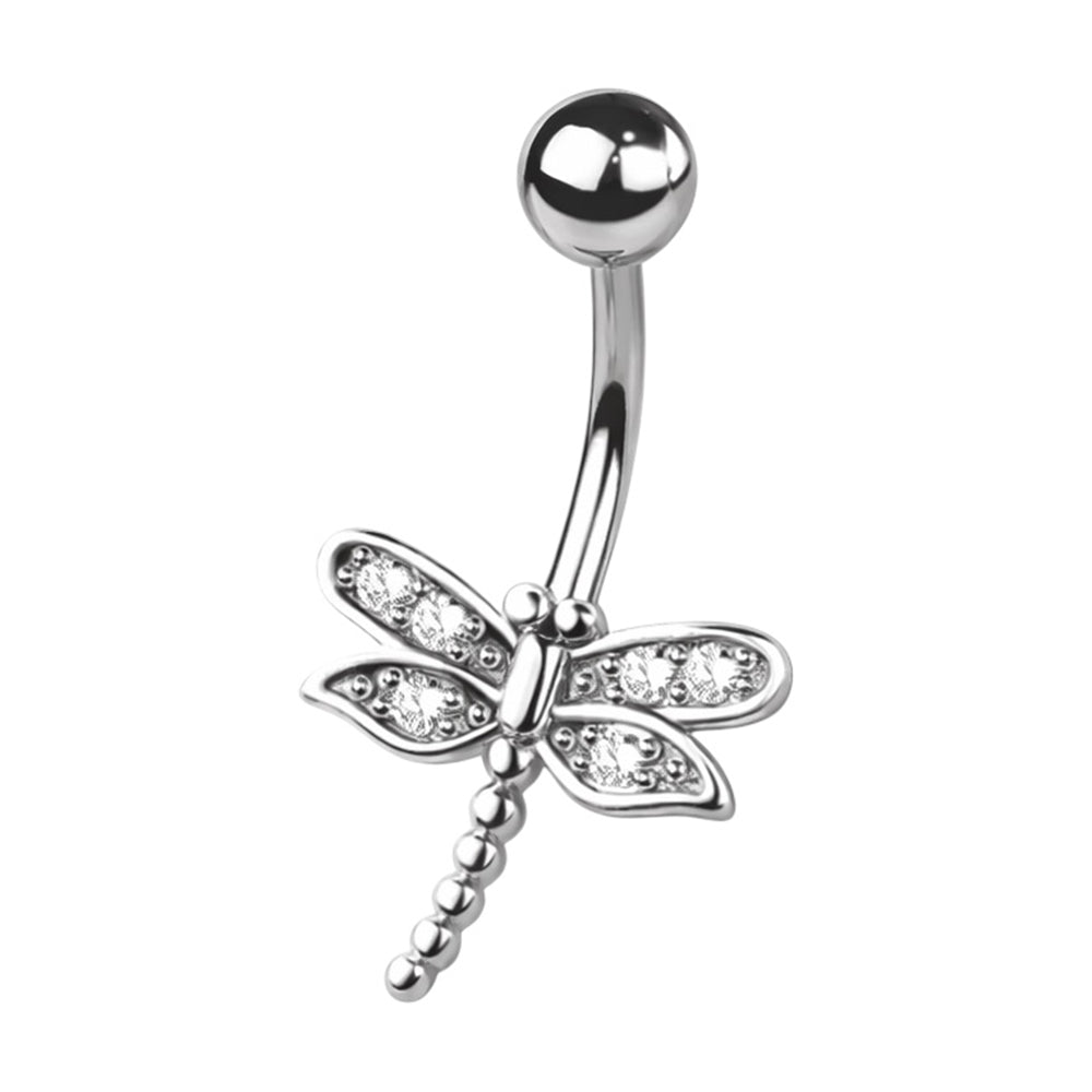 Surgical Steel 14 Gauge Dragonfly CZ Belly Button Ring