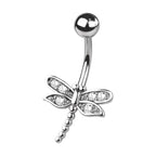 Surgical Steel 14 Gauge Dragonfly CZ Belly Button Ring