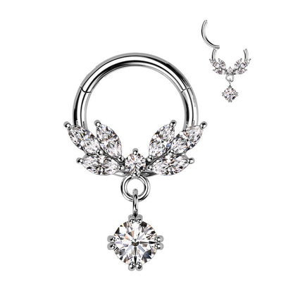 Surgical Steel 16 Gauge Hinged CZ Segment Rings with Dangle - photo 3