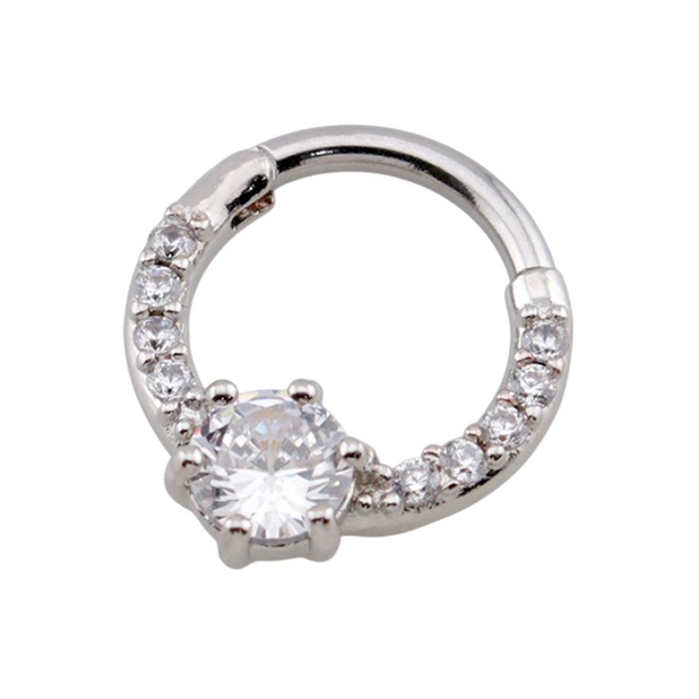 Surgical Steel 16 Gauge Hinged Segment Rings with Paved Round CZ