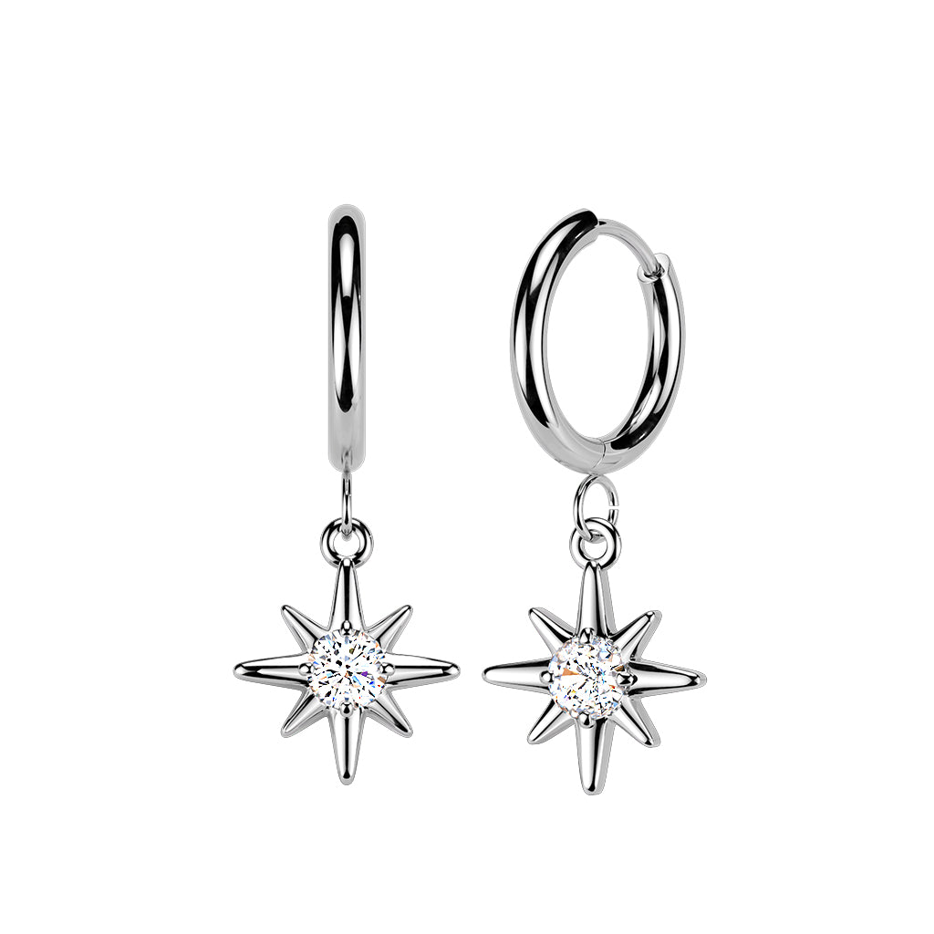 Surgical Steel Hinged Huggie Hoop 18G 10mm with CZ Sunburst - Pair - photo 4