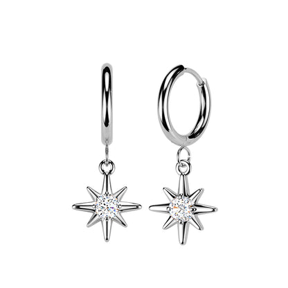 Surgical Steel Hinged Huggie Hoop 18G 10mm with CZ Sunburst - Pair - photo 4