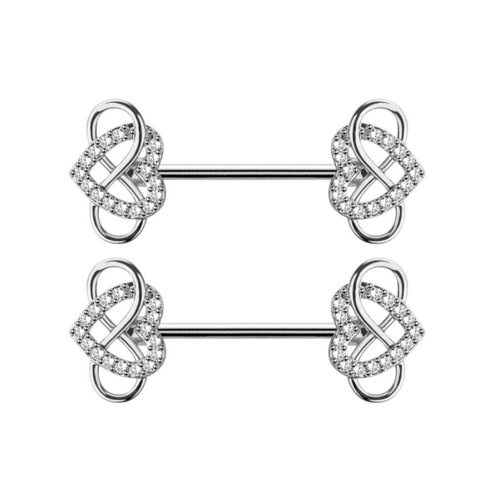Surgical Steel Nipple Barbell 14G 14mm with Infinity Heart CZ - Pair - photo 4