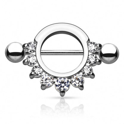 Surgical Steel 14 Gauge Nipple Shield Ring with CZ Half Circle - Pair - photo 7