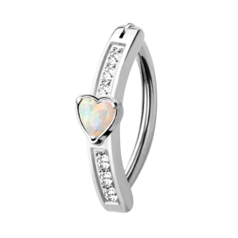 Surgical Steel 14 Gauge Hinged Belly Button Ring CZ Heart with Opal