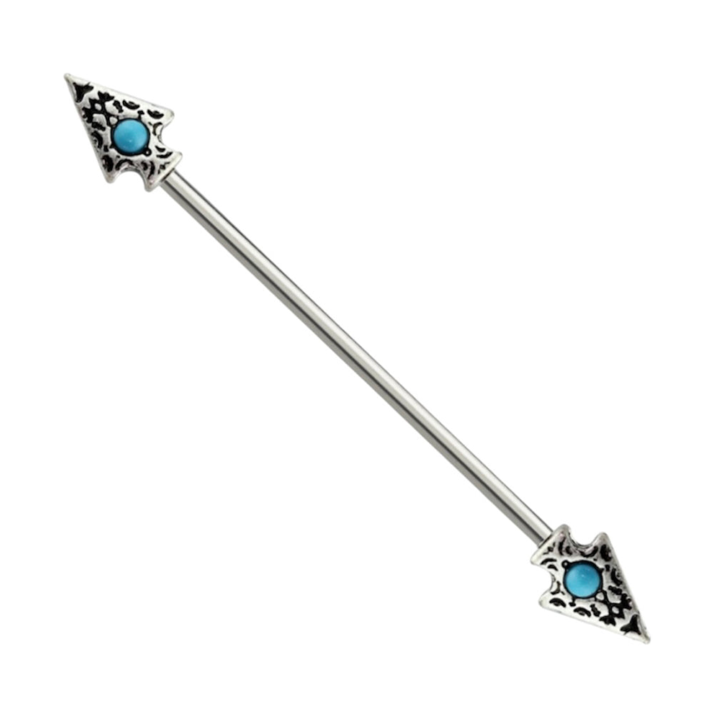 Surgical Steel 14 Gauge Industrial Barbell with Tribal Spear CZ - photo 3