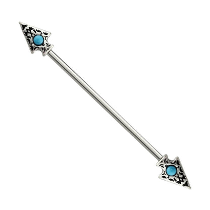 Surgical Steel 14 Gauge Industrial Barbell with Tribal Spear CZ - photo 3