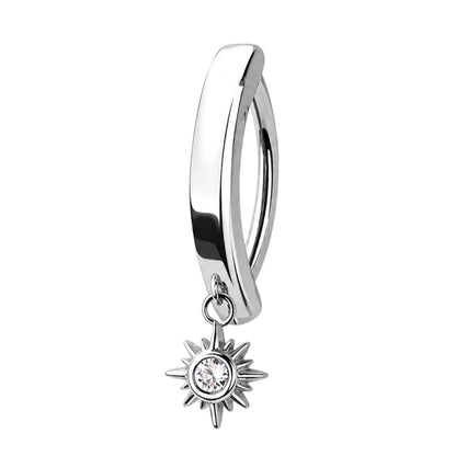 Surgical Steel 14 Gauge Hinged Belly Button Ring with CZ Sun