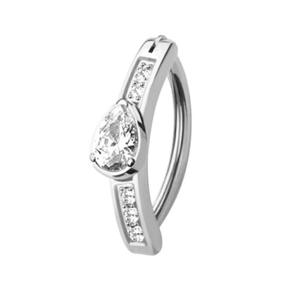 Surgical Steel 14 Gauge Hinged Belly Button Ring with CZ Teardrop