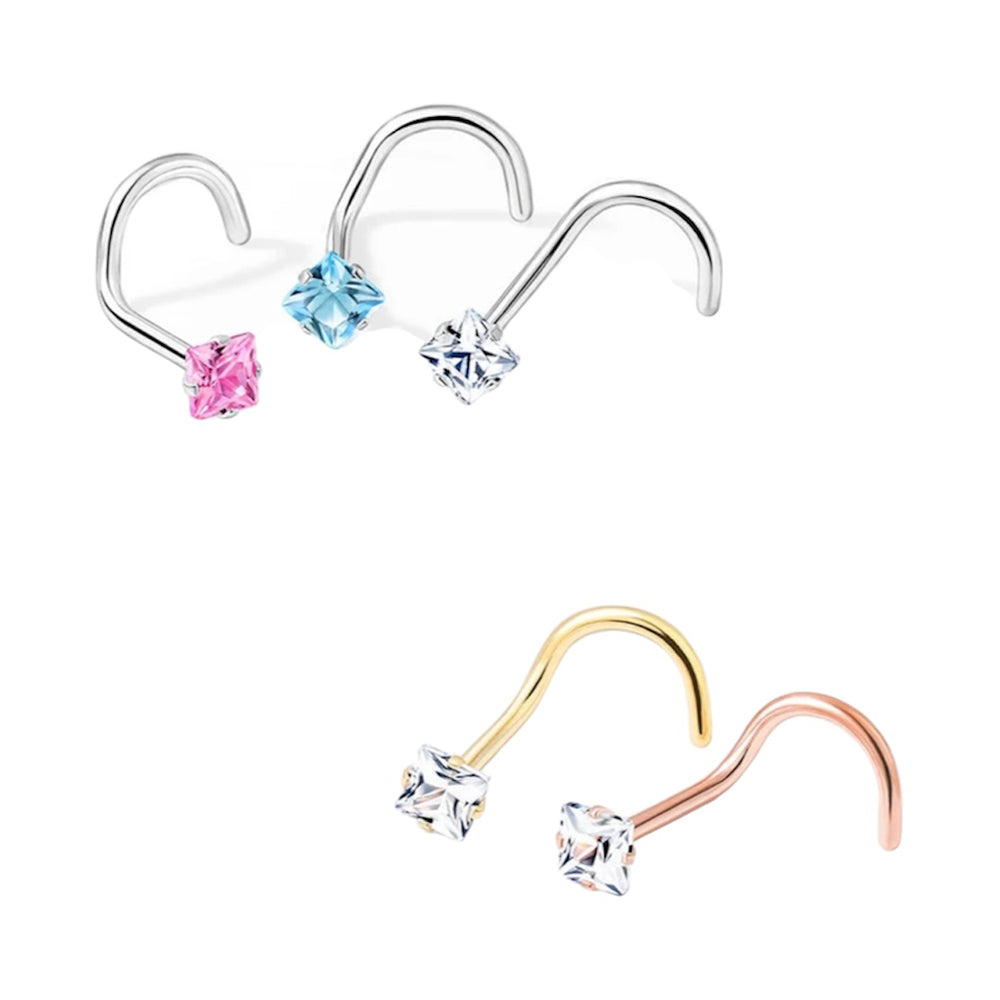 Surgical Steel 20 Gauge Corkscrew Nose Stud with Square CZ Top - photo 3