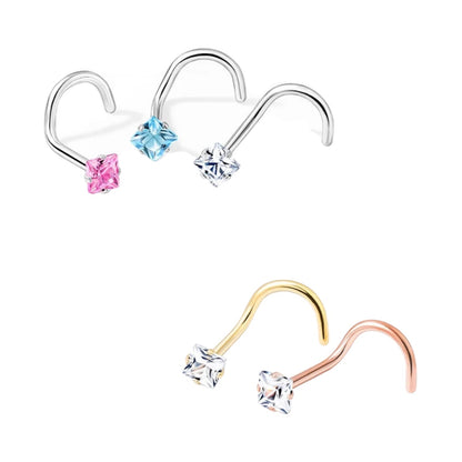 Surgical Steel 20 Gauge Corkscrew Nose Stud with Square CZ Top - photo 3