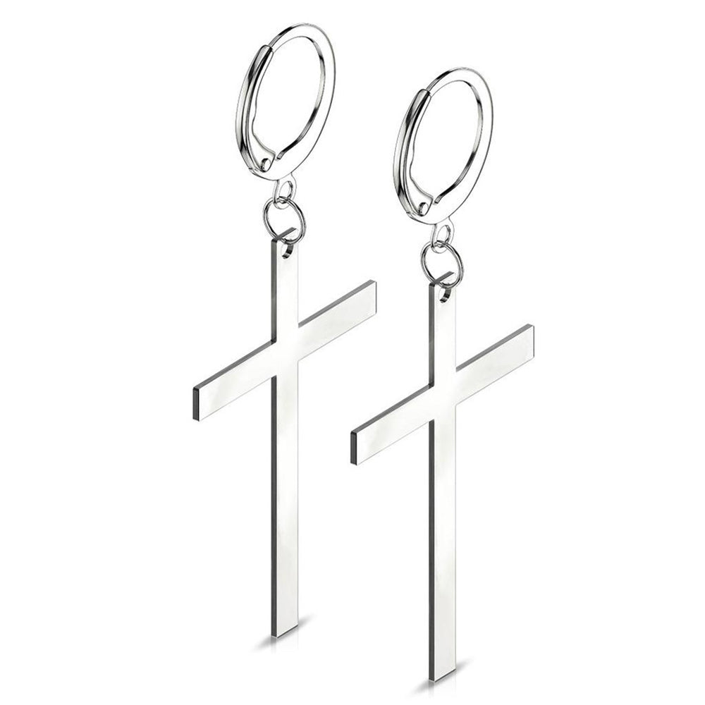 Surgical Steel 20 Gauge Hinged Hoop Ring with Dangle Cross - Pair - photo 3
