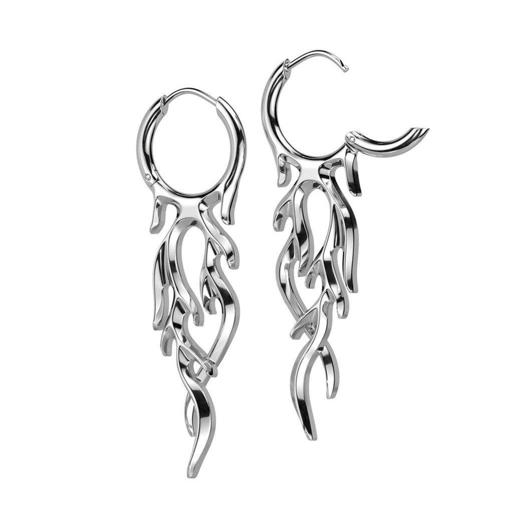 Surgical Steel 18 Gauge Dangling Flame Huggie Hoops - Pair
