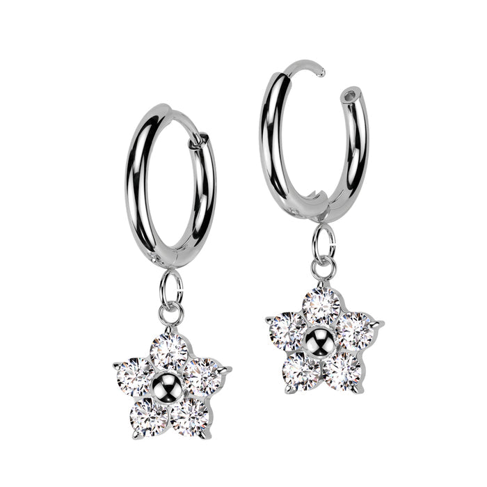 Surgical Steel Hinged Hoop 18G 10mm with CZ Flower Dangle - Pair - photo 4