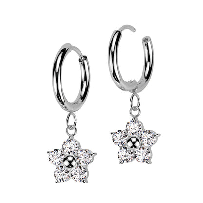 Surgical Steel Hinged Hoop 18G 10mm with CZ Flower Dangle - Pair - photo 4