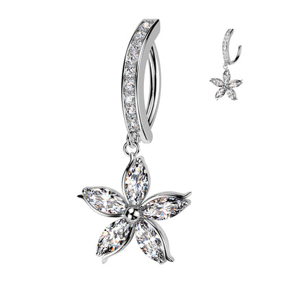 Surgical Steel Hinged Belly Ring 14G 11mm with CZ Flower Dangle - photo 5