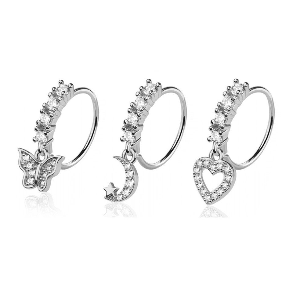 Surgical Steel 20 Gauge Dangle CZ Bendable Nose Hoops - 3 Pack