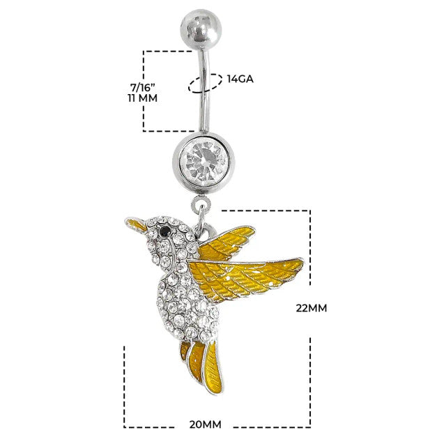 Surgical Steel 14 Gauge Humming Bird Dangle Belly Button Ring