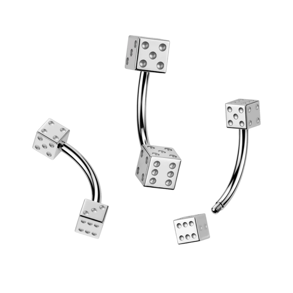 Surgical Steel 16 Gauge Eyebrow Barbell with Dice Bead - photo 4