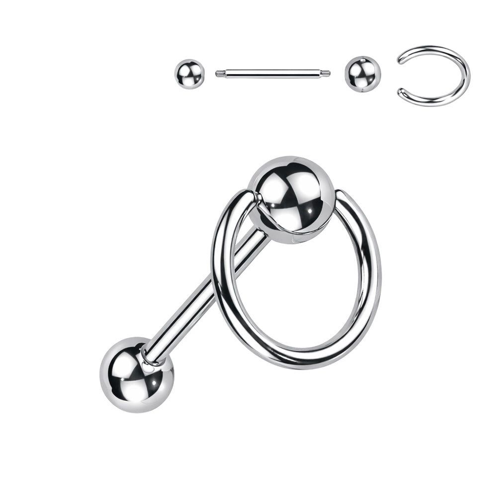 Surgical Steel 14 Gauge Tongue Barbell Rings with Door Knocker - photo 4
