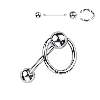 Surgical Steel 14 Gauge Tongue Barbell Rings with Door Knocker - photo 4