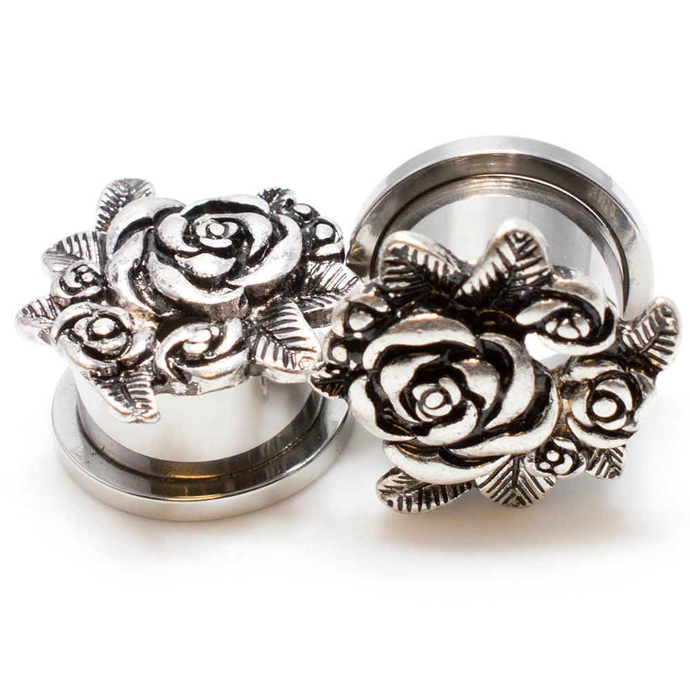 Surgical Steel 9/16 Inch Antique Rose Screw Fit Ear Plugs - Pair - photo 3