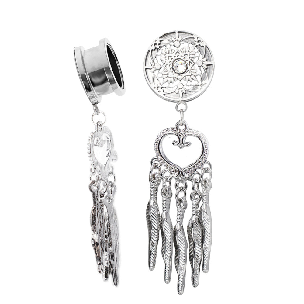 Surgical Steel Screw Fit Plugs with Dangle CZ Dream Catcher - Pair - photo 5