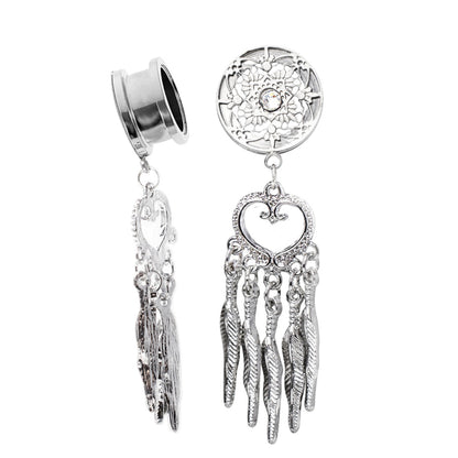 Surgical Steel Screw Fit Plugs with Dangle CZ Dream Catcher - Pair - photo 5