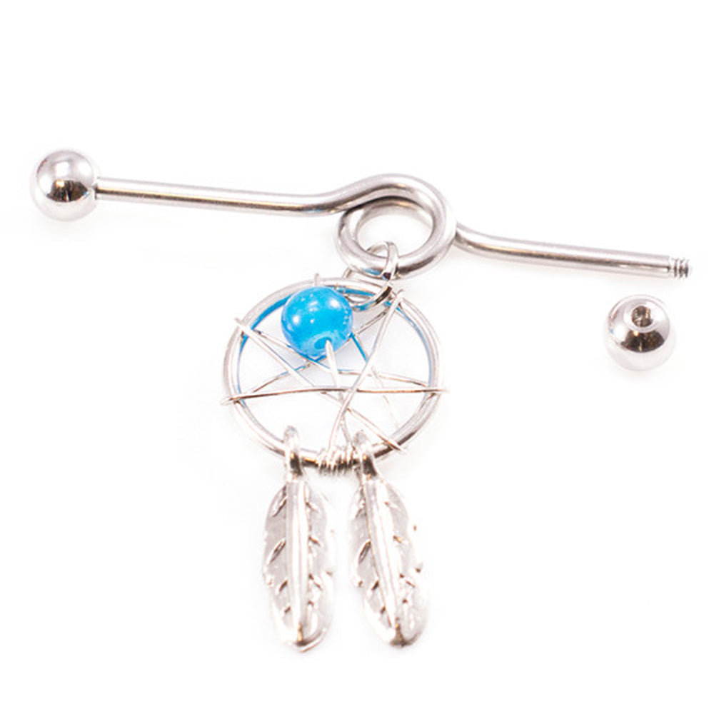 Surgical Steel 14 Gauge Dream Catcher Industrial Barbell with Retainer - photo 4