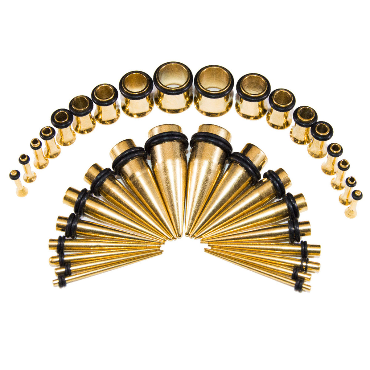 Gold PVD Surgical Steel Ear Stretching Kit Tapers & Tunnels - 36 Pack