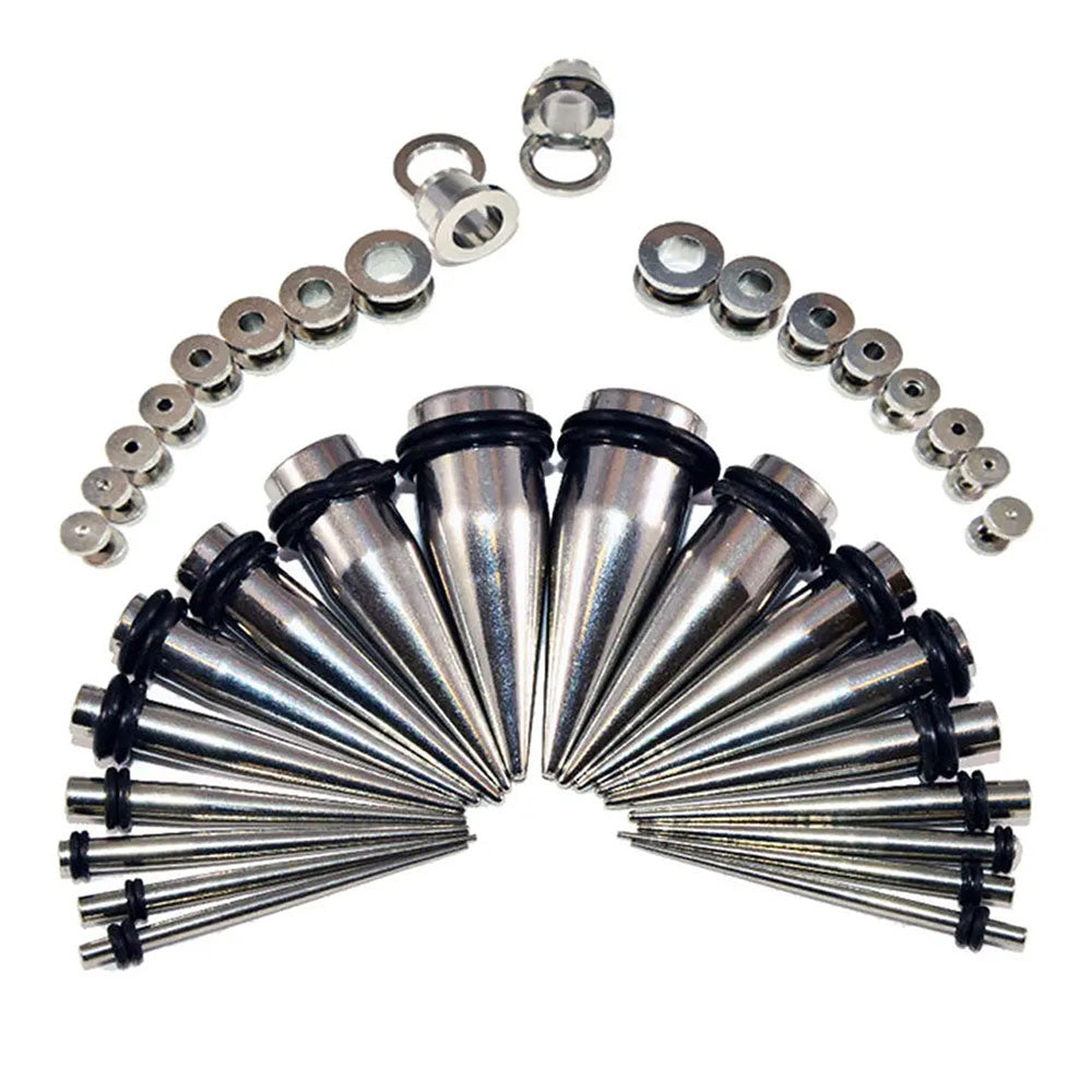 Surgical Steel 14 to 00G Tapers & Screw Fit Tunnels Set - 36 Pack