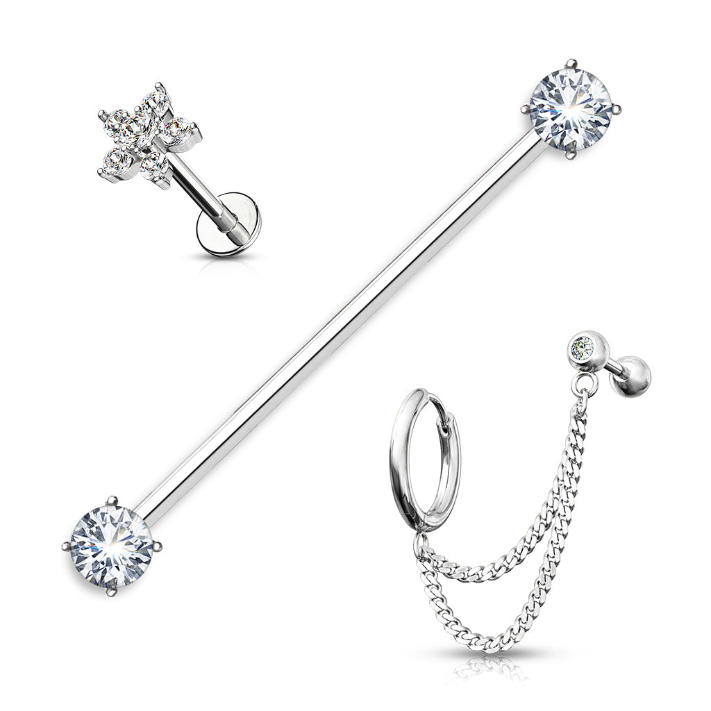 Surgical Steel 16 & 14G Industrial, Hoop & Labret - 3 Pack - Style 2