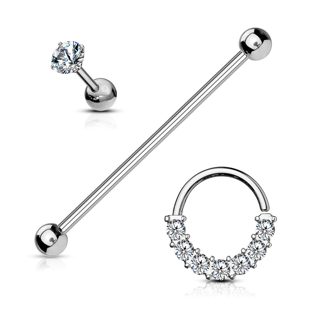 Surgical Steel 16 & 14 Gauge Industrial, Hoop & Labret Set - 3 Pack