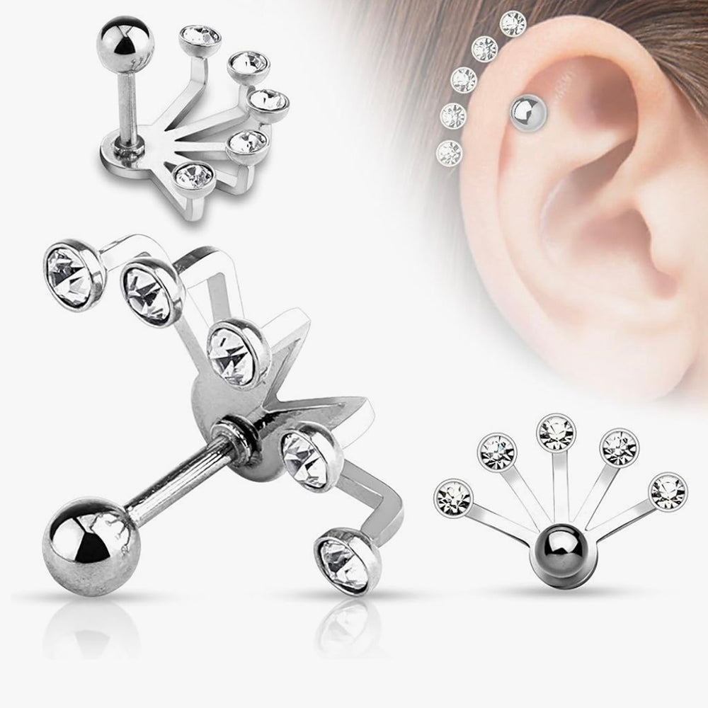 Surgical Steel 16 Gauge Cartilage Barbell with Five Fan Hanger CZ - photo 3