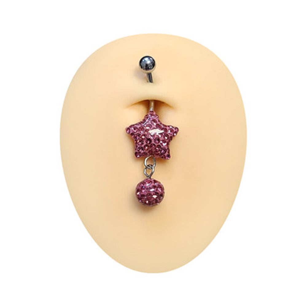 Surgical Steel 14 Gauge Belly Rings with Star and Ball Dangle - Pair - photo 3