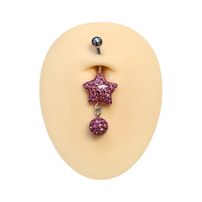 Surgical Steel 14 Gauge Belly Rings with Star and Ball Dangle - Pair - photo 3