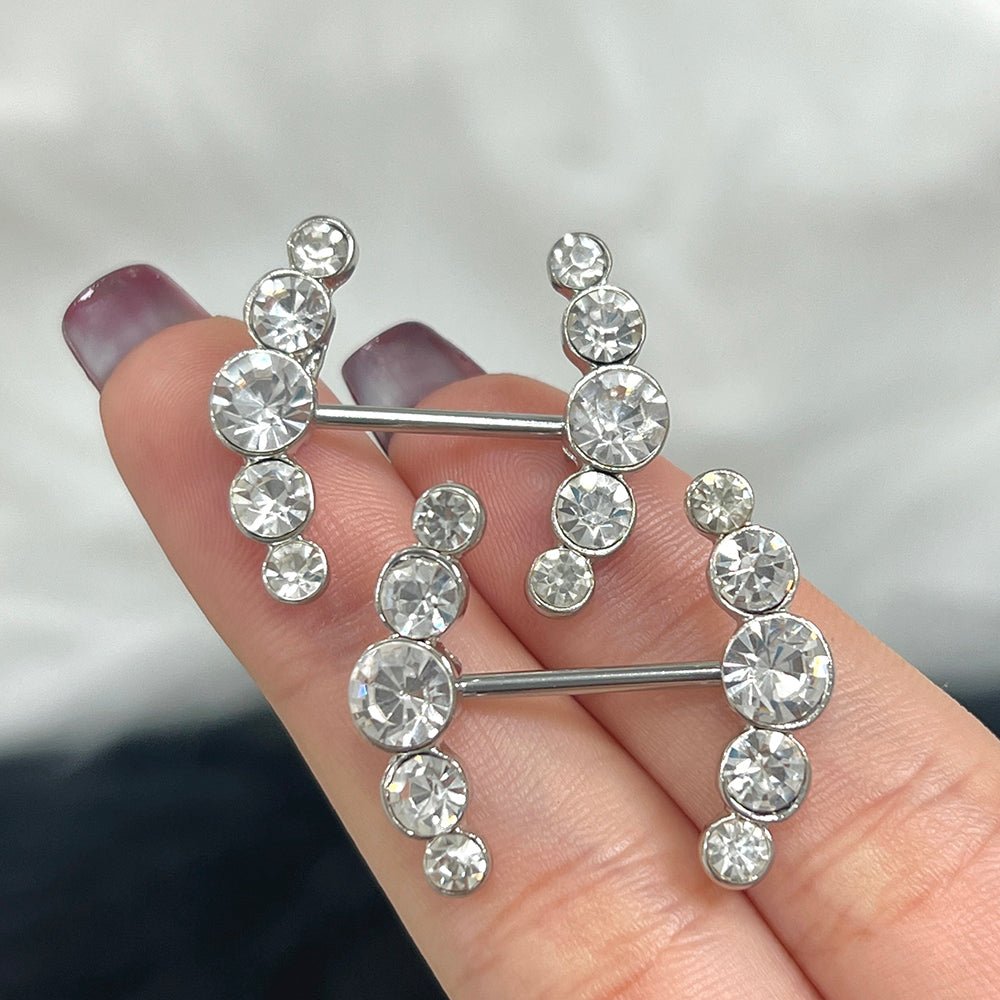 Surgical Steel 14 Gauge Five Bezel CZ Ends Nipple Barbell - Pair
