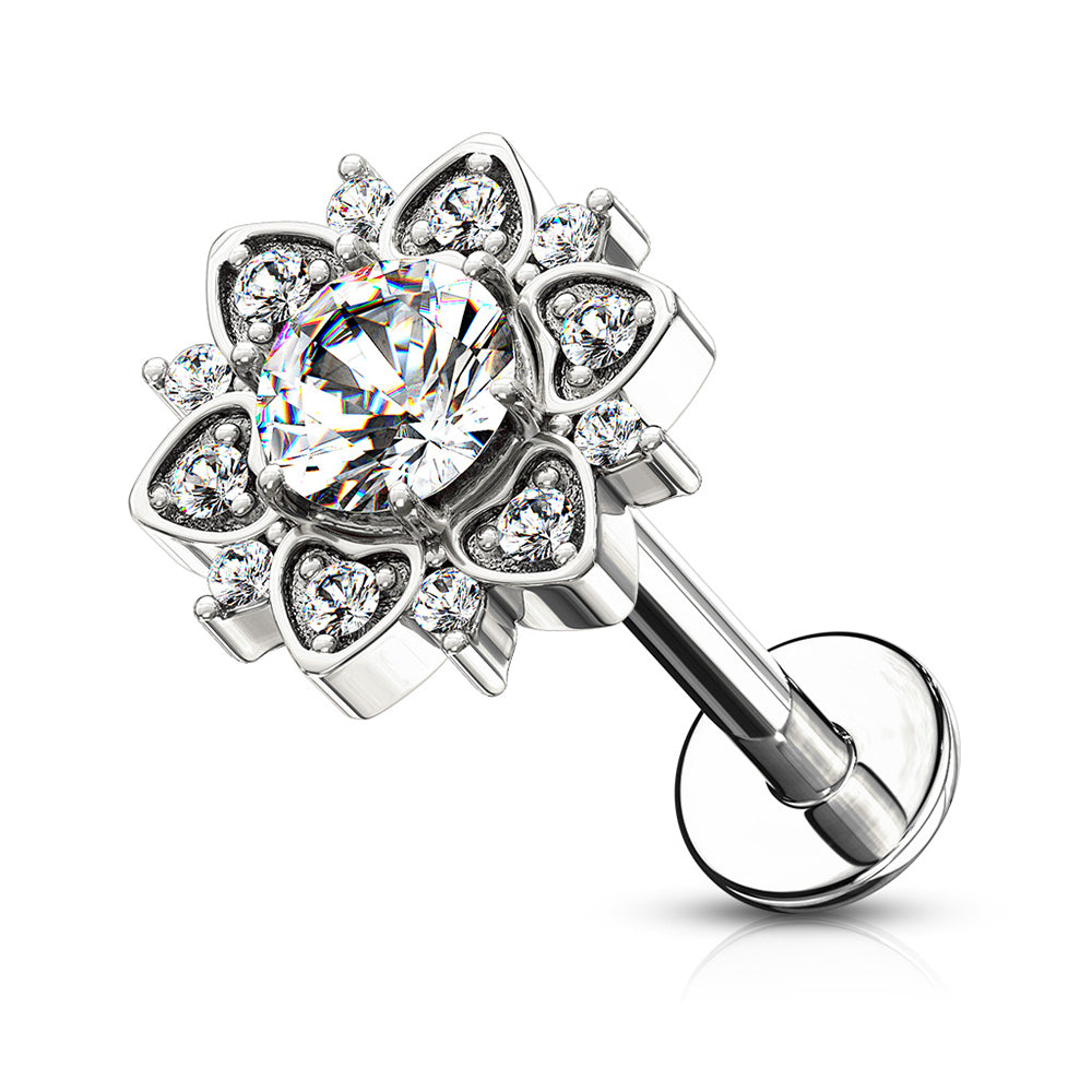 Surgical Steel 16 Gauge Labret Stud with CZ Flower Center - photo 4
