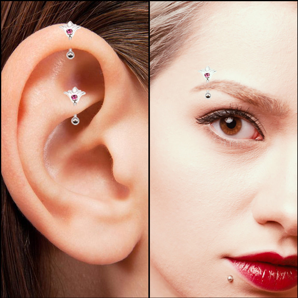 Surgical Steel 16 Gauge Eyebrow Barbell with CZ Flower Top - photo 3