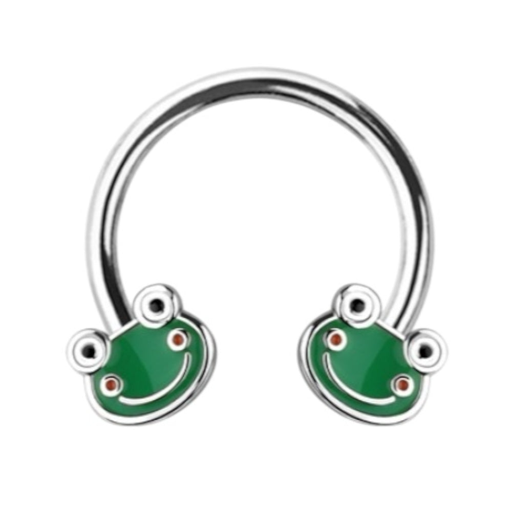 Surgical Steel Horseshoe Circular Barbell 16G 10mm Green Frog Smile - photo 4