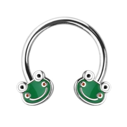 Surgical Steel Horseshoe Circular Barbell 16G 10mm Green Frog Smile - photo 4