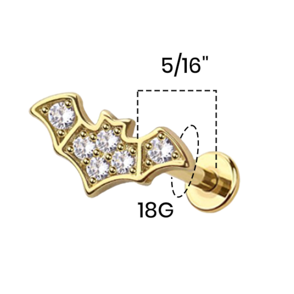 Surgical Steel Flat Back Labret Stud 18G 8mm with Gothic Bat CZ - photo 3