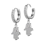 Surgical Steel 18G Paved CZ Hamsa Evil Eye Dangle Hoops - Pair