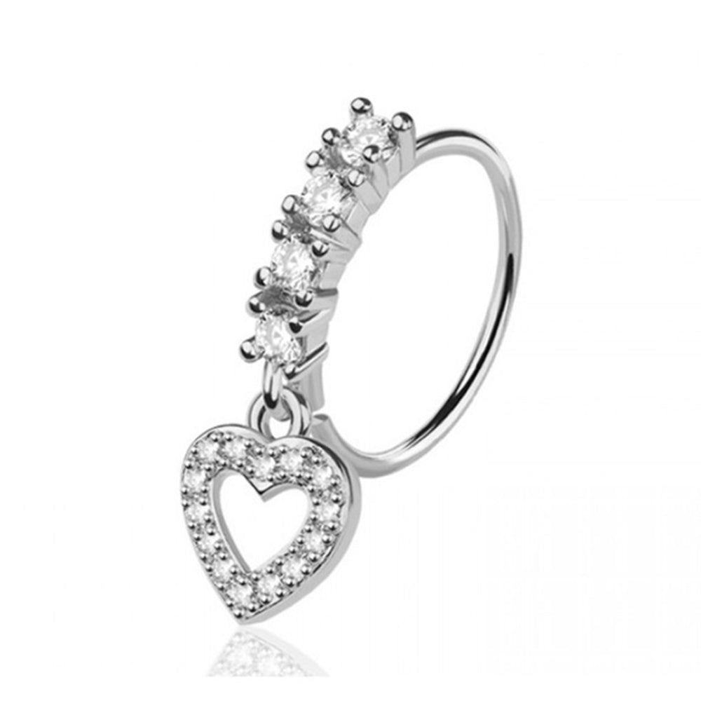 Surgical Steel Bendable Nose Hoop 20G with Dangle Heart CZ - 2 Colors - photo 3