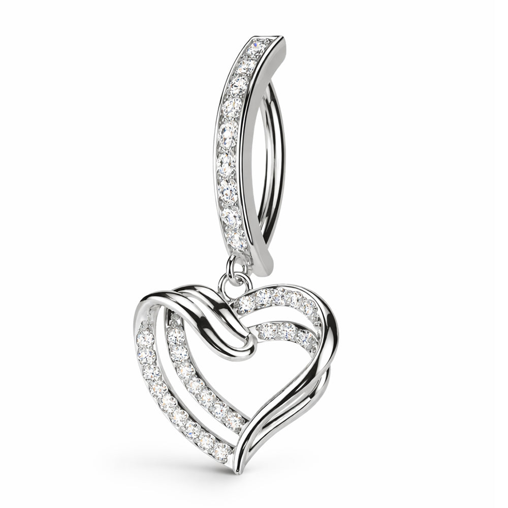 Surgical Steel 14 Gauge Hinged Belly Button Ring with Heart CZ Dangle - photo 3