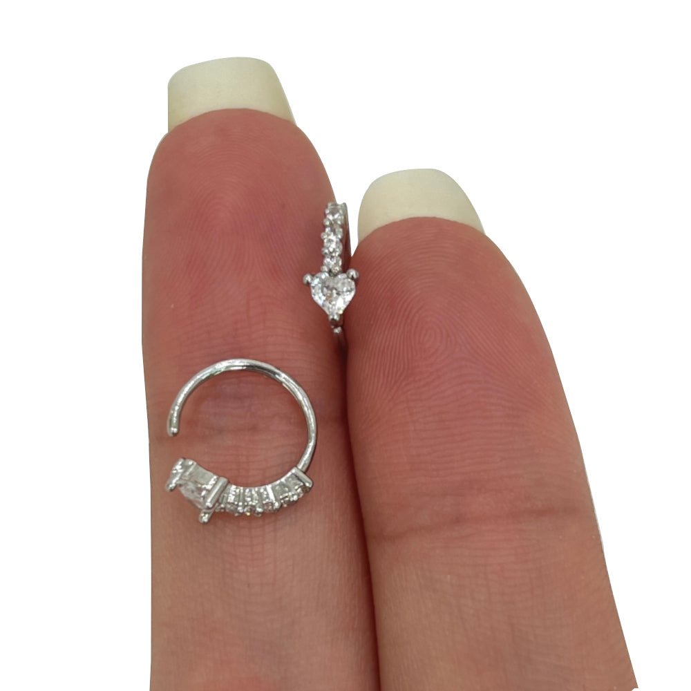 Surgical Steel Nose Ring Hoop 20G 8mm with Paved CZ Heart End - photo 5