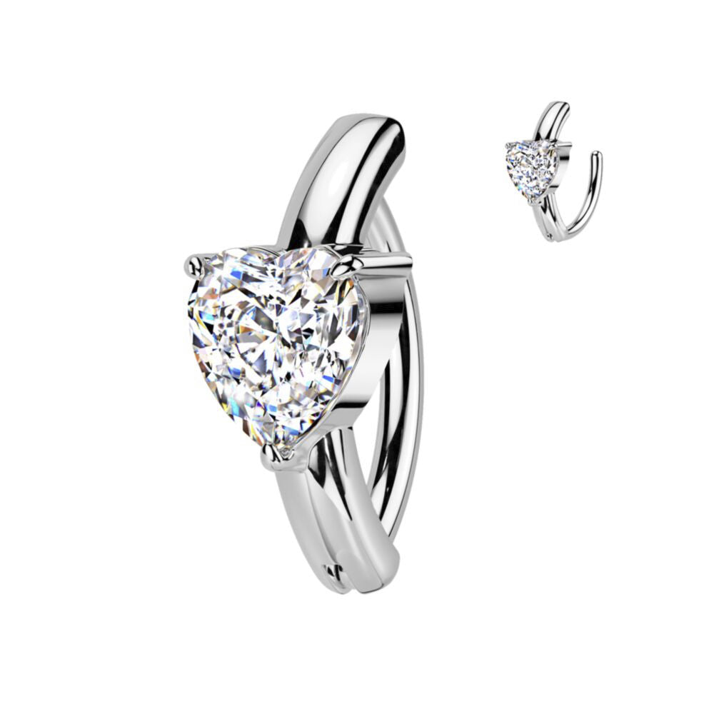 Surgical Steel 14 Gauge Hinged Belly Button Ring with CZ Heart