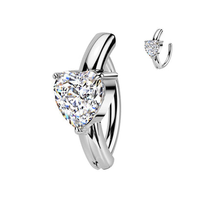 Surgical Steel 14 Gauge Hinged Belly Button Ring with CZ Heart